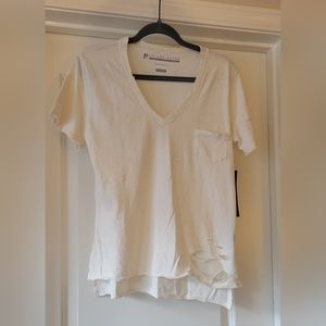 NWT Prince Peter Collection Distressed Short Sleeve V-Neck Vintage White-Size M